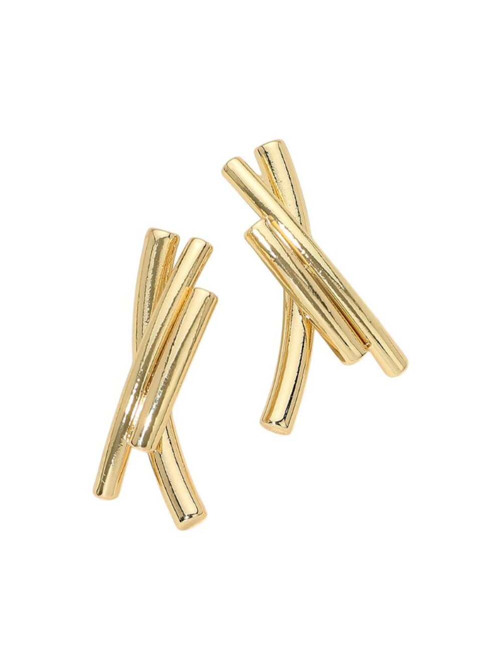 Tigerstars Abstract Gold Metal Crossed Bar Earrings